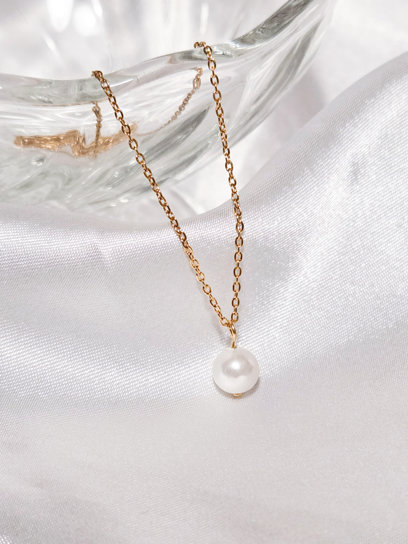 上品1粒パールの華奢ネックレス サージカルステンレス つけっぱなしOK プレゼント フォーマル　スキンネックレス 12枚目の画像