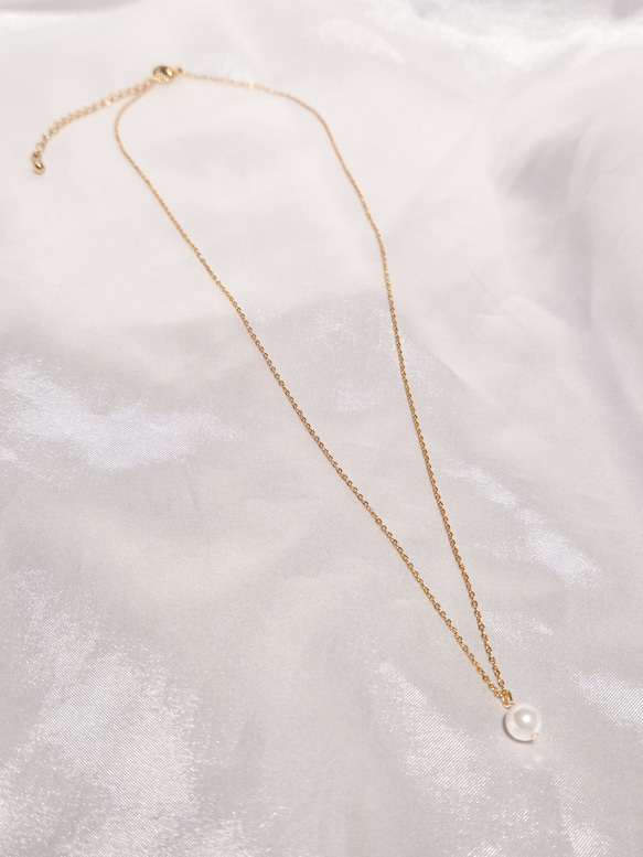 上品1粒パールの華奢ネックレス サージカルステンレス つけっぱなしOK プレゼント フォーマル　スキンネックレス 15枚目の画像