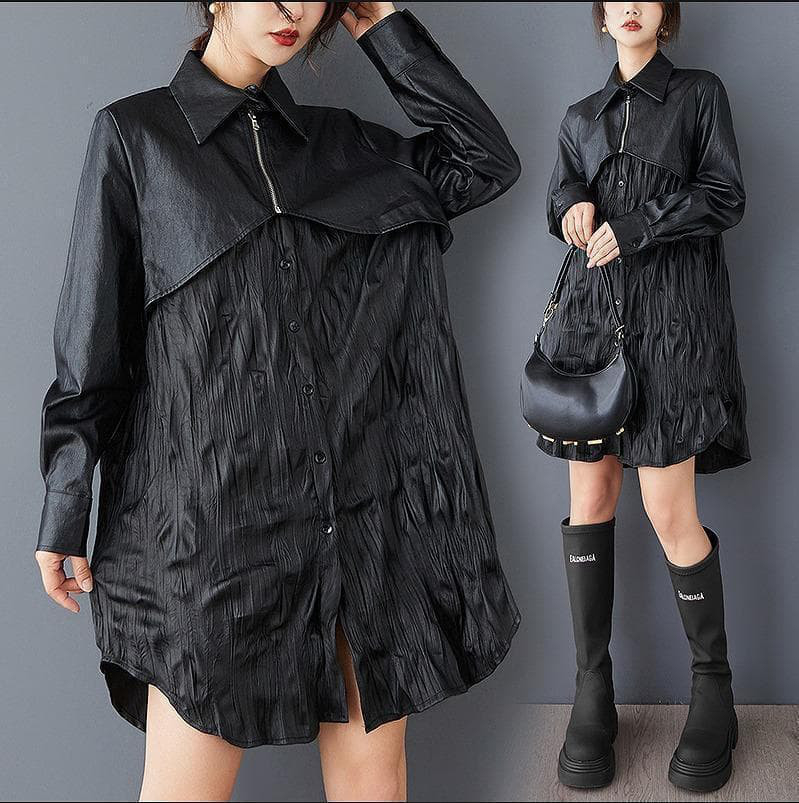 大きいサイズ エコレザー　ワンピース　レディース フェイク　秋冬　春 新品 長袖