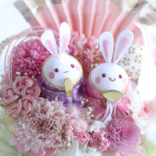 たまごウサギ雛人形のお花いっぱい雛祭り＊まぁるいコルクガラスドーム