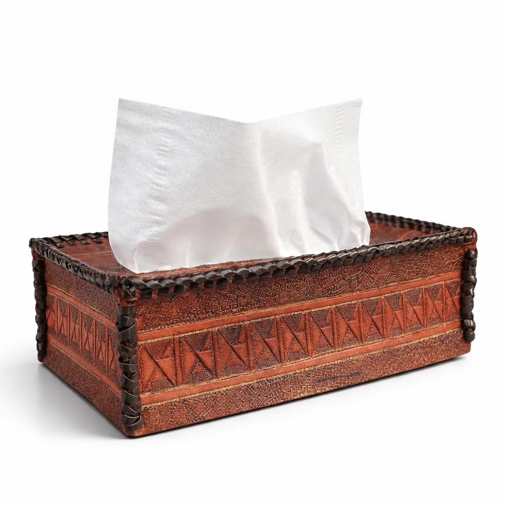 革細工のボックスティッシュケース