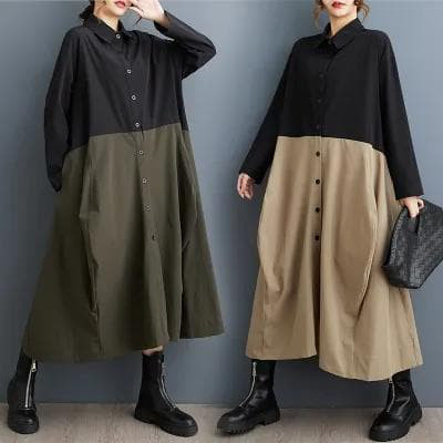 ロング　ワンピース　カーキ　大きいサイズ レディース 秋冬　春 新品 長袖