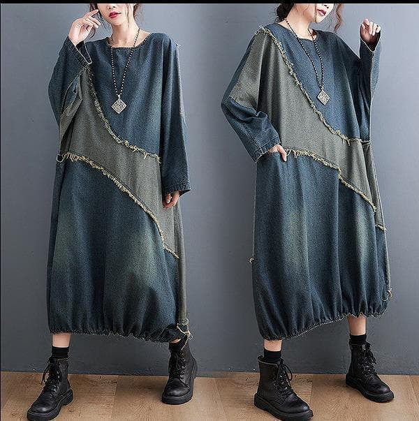 大きいサイズ　レディース　超ゆったり　デニム　人気　ワンピース　ダメージ99