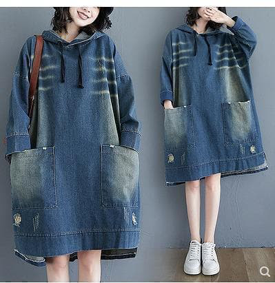 大きいサイズ レディース 秋冬　超ゆったり デニムワンピース 新品　パーカー