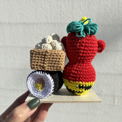 イベントシリーズ2月》節分置き飾り 赤鬼&恵方巻き&豆 かぎ針編み 季節