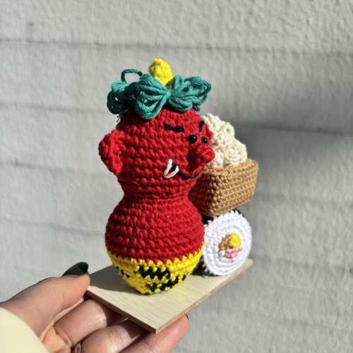 イベントシリーズ2月》節分置き飾り 赤鬼&恵方巻き&豆 かぎ針編み 季節