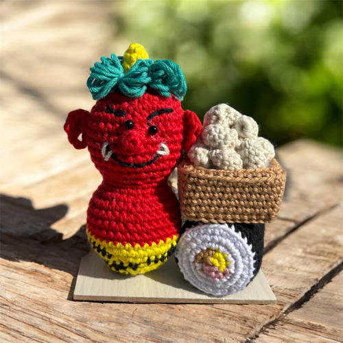 イベントシリーズ2月》節分置き飾り 赤鬼&恵方巻き&豆 かぎ針編み 季節