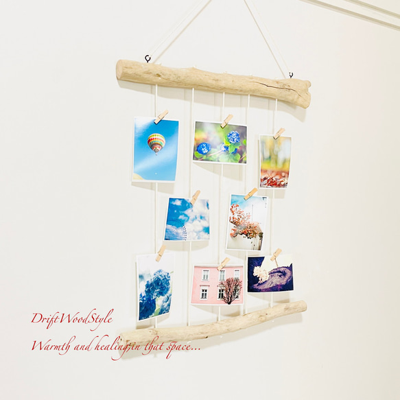 流木インテリア 壁一面に写真を飾れる中サイズのフォトディスプレイ 流木 写真ハンガー ウォールデコ 壁掛け N3 2枚目の画像
