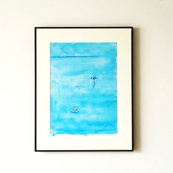 風景画｜原画「思い出の海」イラスト 水彩 絵画 夏 一点物 ※大衣サイズ