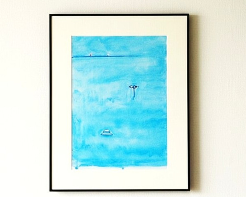 風景画｜原画「思い出の海」イラスト 水彩 絵画 夏 一点物 ※大衣サイズ