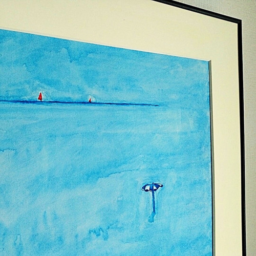 風景画｜原画「思い出の海」イラスト 水彩 絵画 夏 一点物 ※大衣サイズ