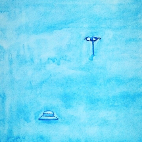 風景画｜原画「思い出の海」イラスト 水彩 絵画 夏 一点物 ※大衣サイズ
