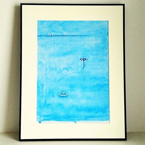 風景画｜原画「思い出の海」イラスト 水彩 絵画 夏 一点物 ※大衣サイズ