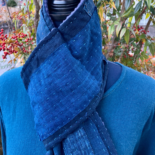 A91 襤褸 マフラー スヌード ストール 古布 リメイク 藍染 藍染め