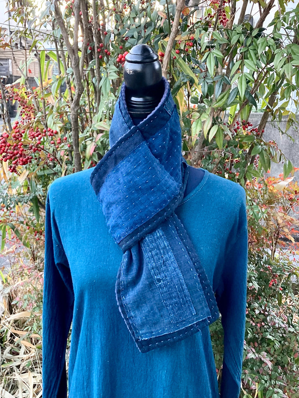 A91 襤褸 マフラー スヌード ストール 古布 リメイク 藍染 藍染め