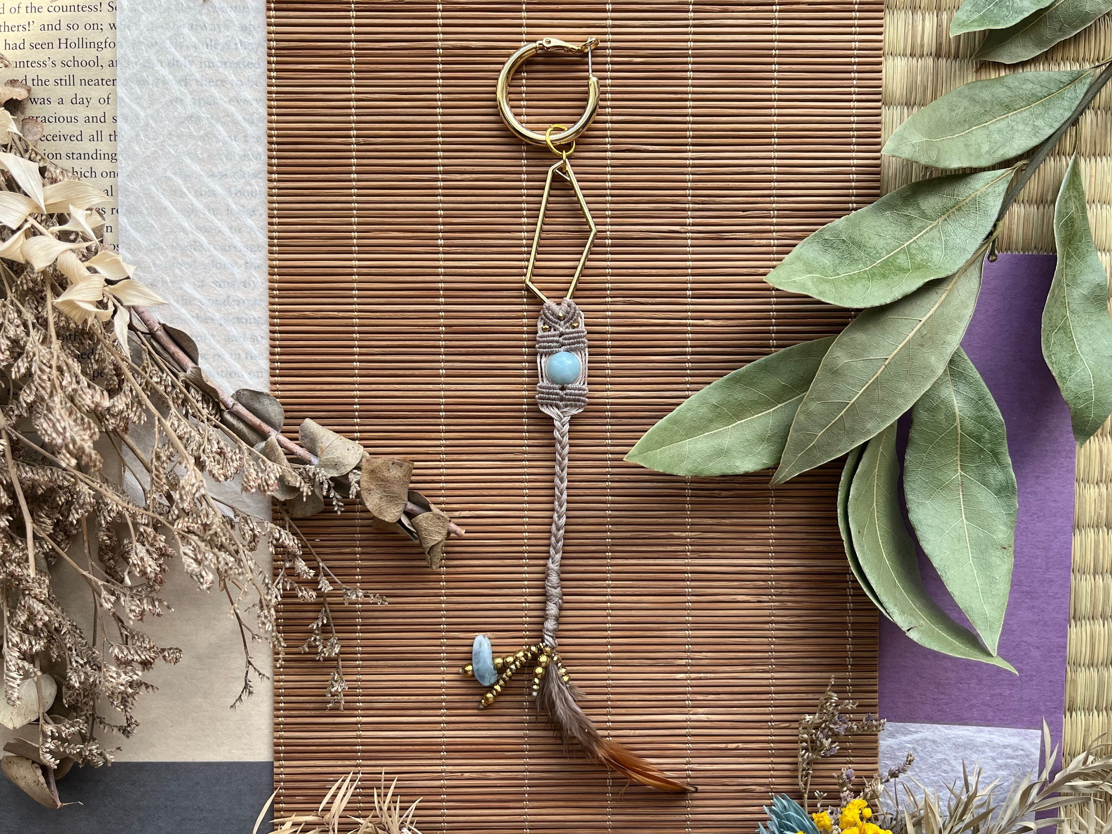 片耳pierce＊feather〜aquamarine.hematite