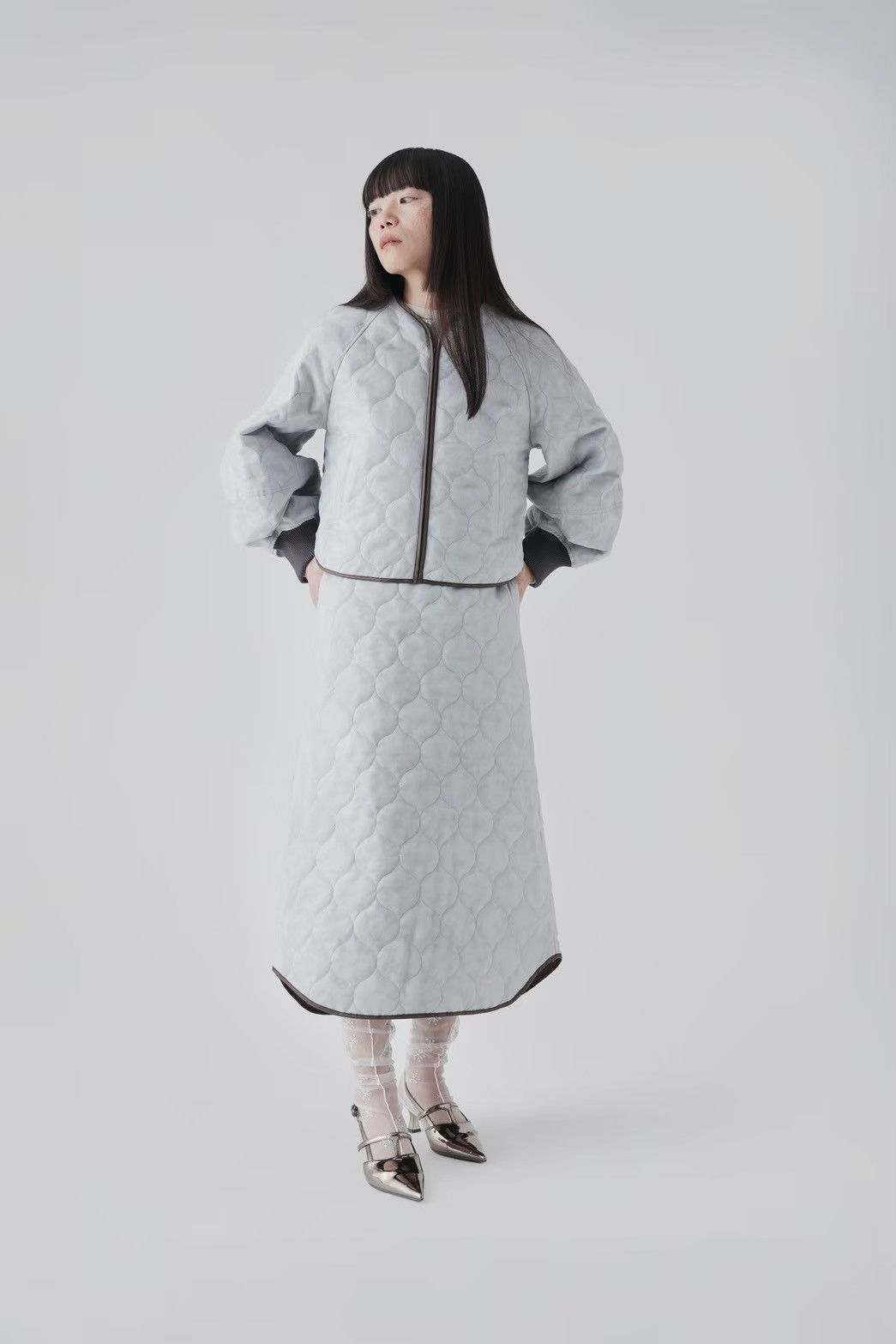 積雪 / sekisetsu オーガンジーキルティングブルゾン【 朝-Right Gray- 】
