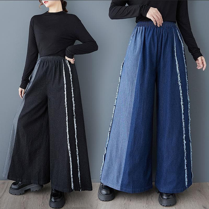 大きいサイズ パンツ　ウエストゴム　レディース 新品 デニム　ダメージ　ガウチョ
