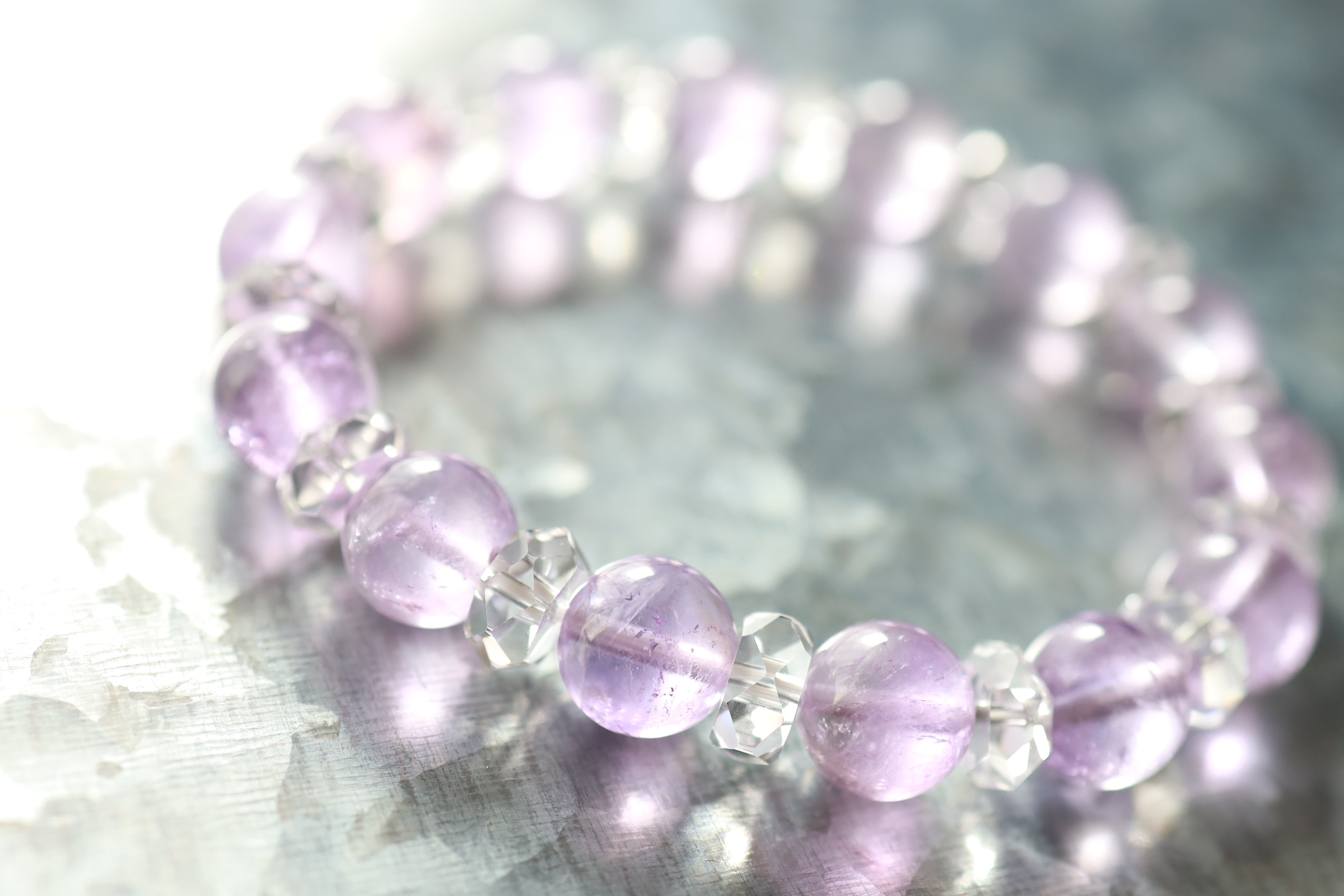 …☆プレミアムブレス☆…☆麗しの輝き・ローズアメジスト：10ミリ＆水晶☆…☆天然石ブレスレット☆…ⅱ