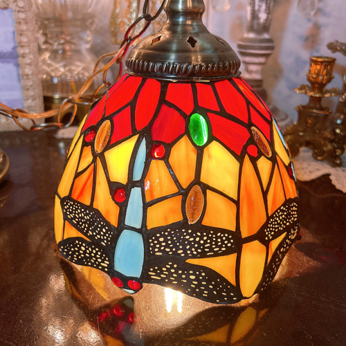 とんぼ モチーフ ステンドグラス ペンダントランプ 1灯式 シーリング