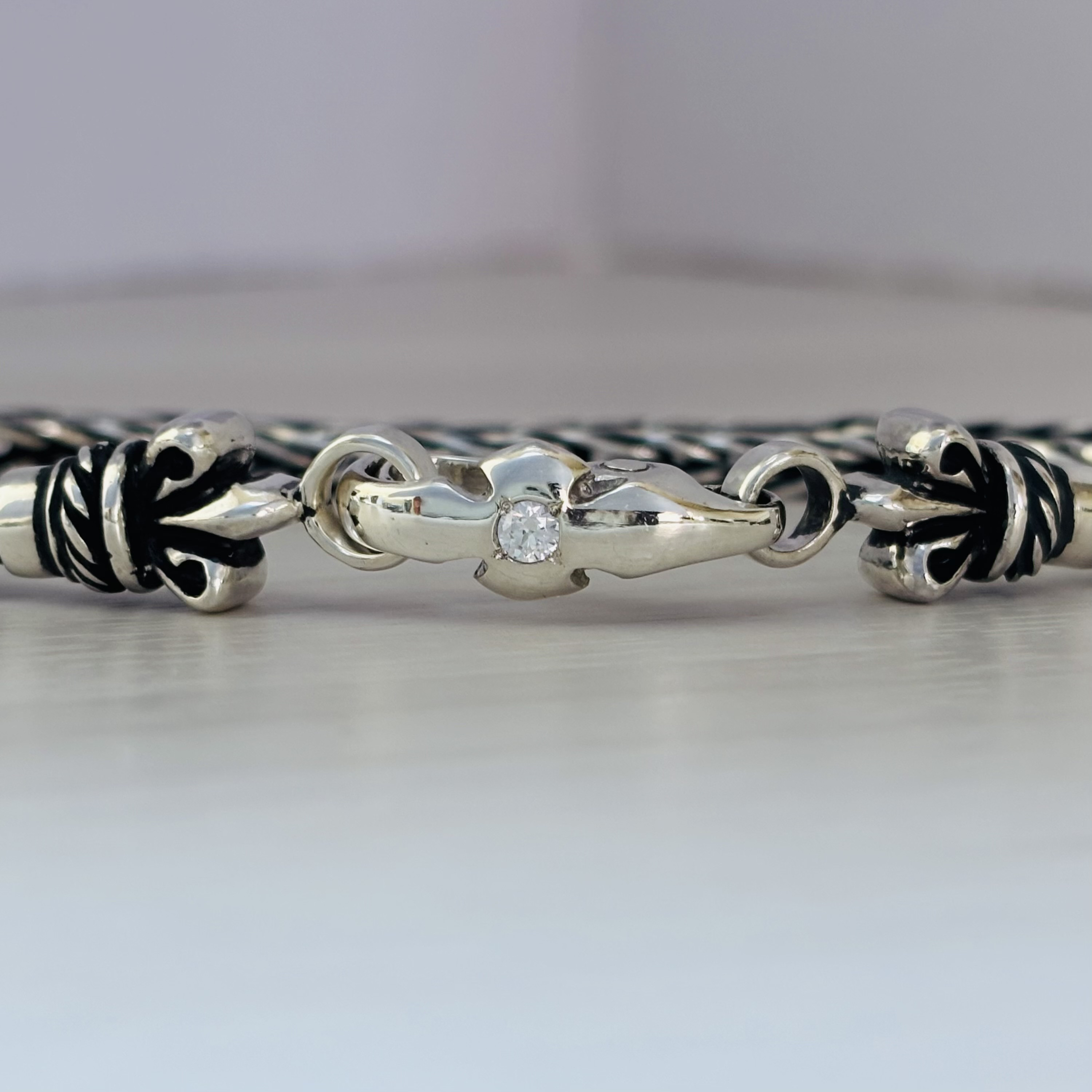 《flair braid》チェーンブレスレット｜silver925・編み込み造形・ユリ×クロス・ユニセックス