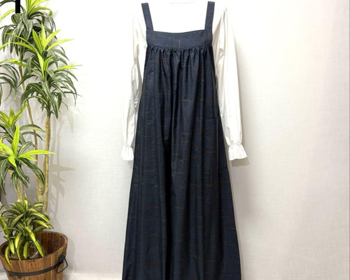 着物リメイク 大島紬ジャンパースカート ロングワンピース マキシ丈