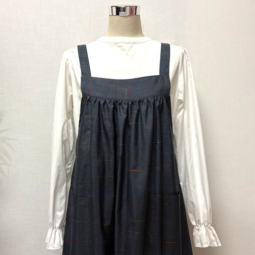 着物リメイク 大島紬ジャンパースカート ロングワンピース マキシ丈