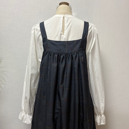 本場大島紬で大人可愛いワンピース、ジャンバースカートに 着物リメイク 大島紬ジャンパースカート ロングワンピース マキシ丈