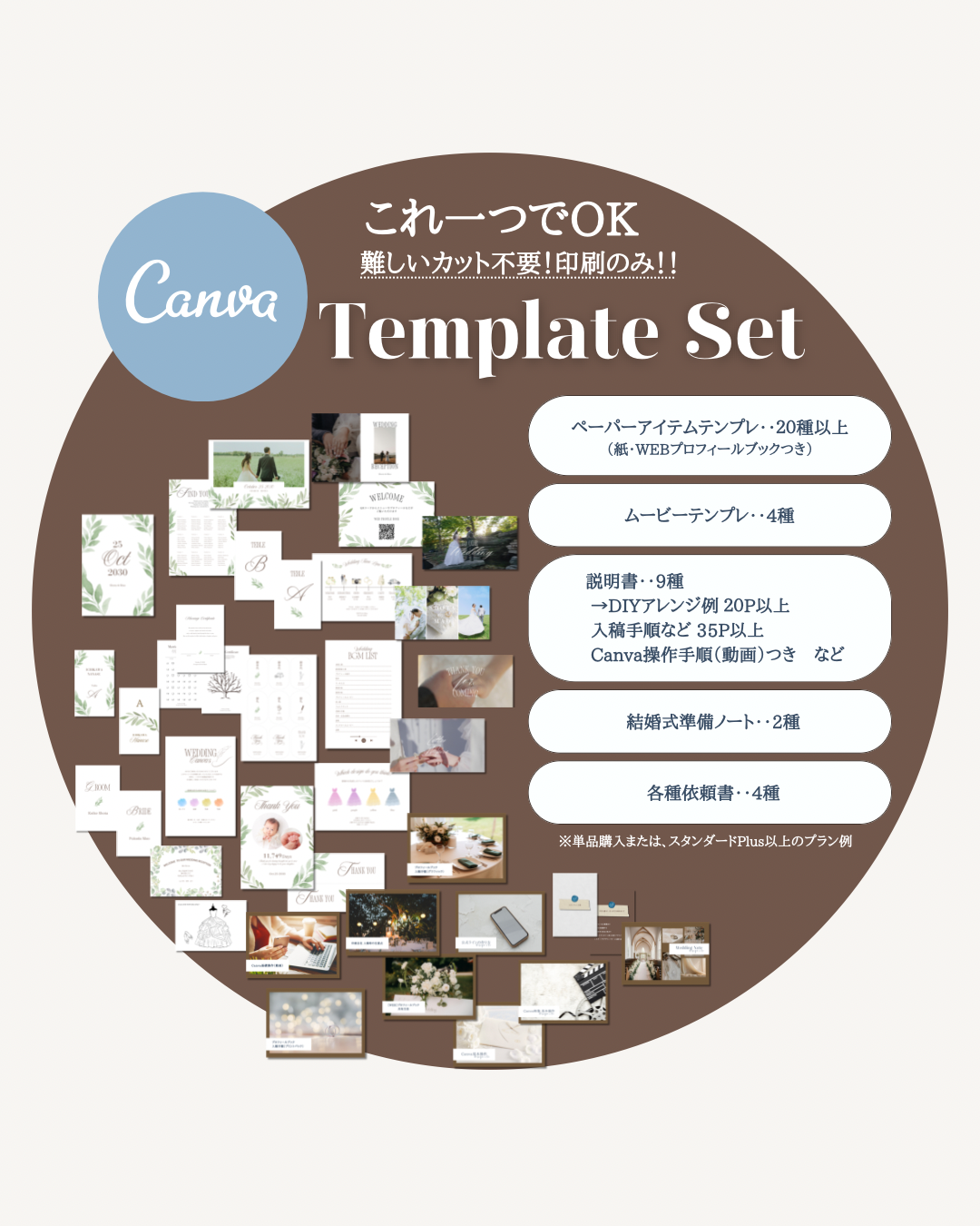 ★大人気！【テンプレ40種類以上・説明書50p以上】Canva テンプレートセット　単品販売　簡単　結婚式　メニュー表