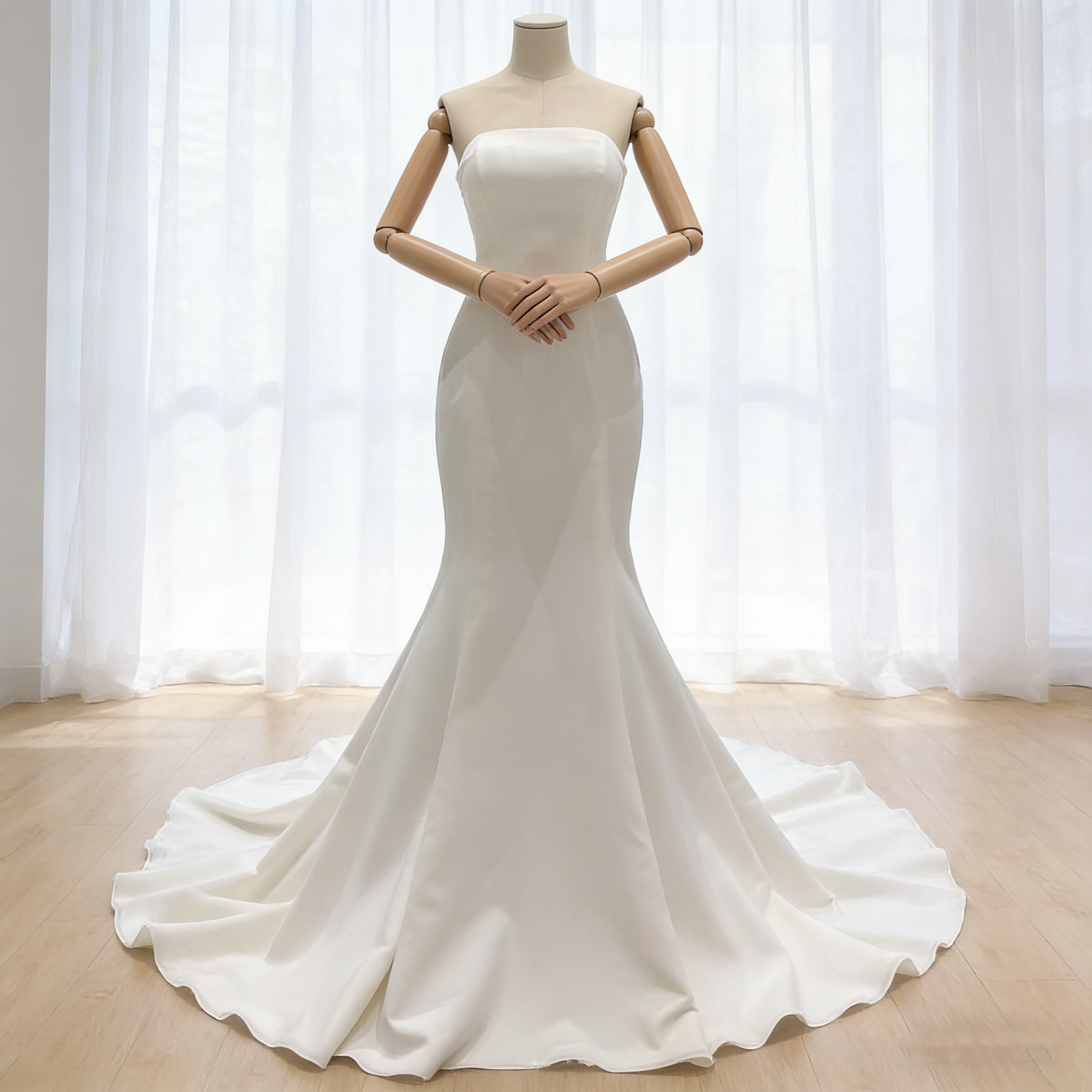 送料無料！ウェディングドレス ビスチェドレス マーメイドライン 優雅なシルエット スレンダーライン オフホワイト