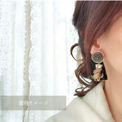 2way/くすみグリーンの薔薇×インド刺繍リボン×スワロのアンティークな薫り漂うニュアンスカラー薔薇ピアス・イヤリング 13枚目の画像