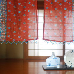 のれん☆インド綿☆ハンドメイド☆ブロックプリント「ベンガラのれん