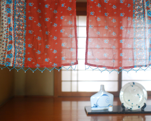 のれん☆インド綿☆ハンドメイド☆ブロックプリント「ベンガラのれん