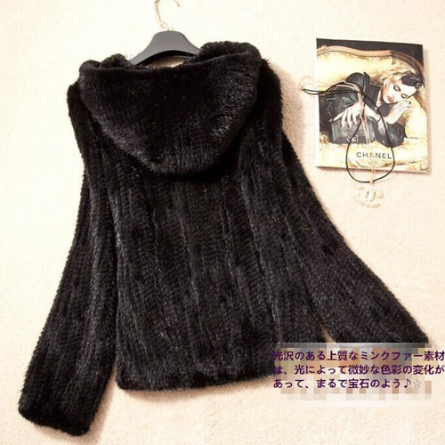 新品限定★高級帽子付♪豪華ミンク編み込み コート黒 毛皮 リアルファーコート 新品限定☆高級帽子付♪豪華ミンク編み込み コート黒 毛皮 リアル