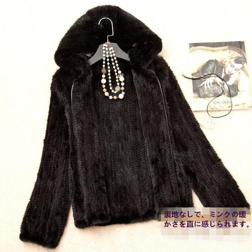新品限定★高級帽子付♪豪華ミンク編み込み コート黒 毛皮 リアルファーコート 新品限定☆高級帽子付♪豪華ミンク編み込み コート黒 毛皮 リアル