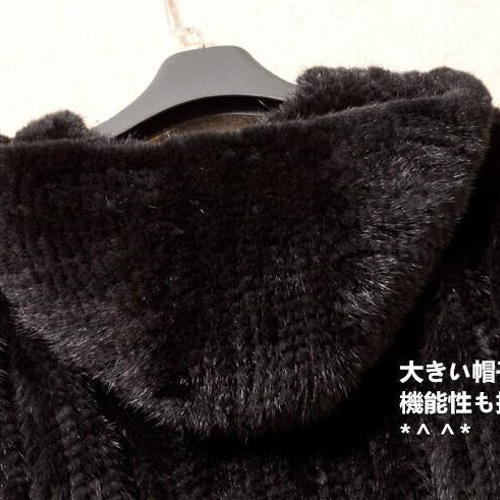 新品限定★高級帽子付♪豪華ミンク編み込み コート黒 毛皮 リアルファーコート 新品限定☆高級帽子付♪豪華ミンク編み込み コート黒 毛皮 リアル