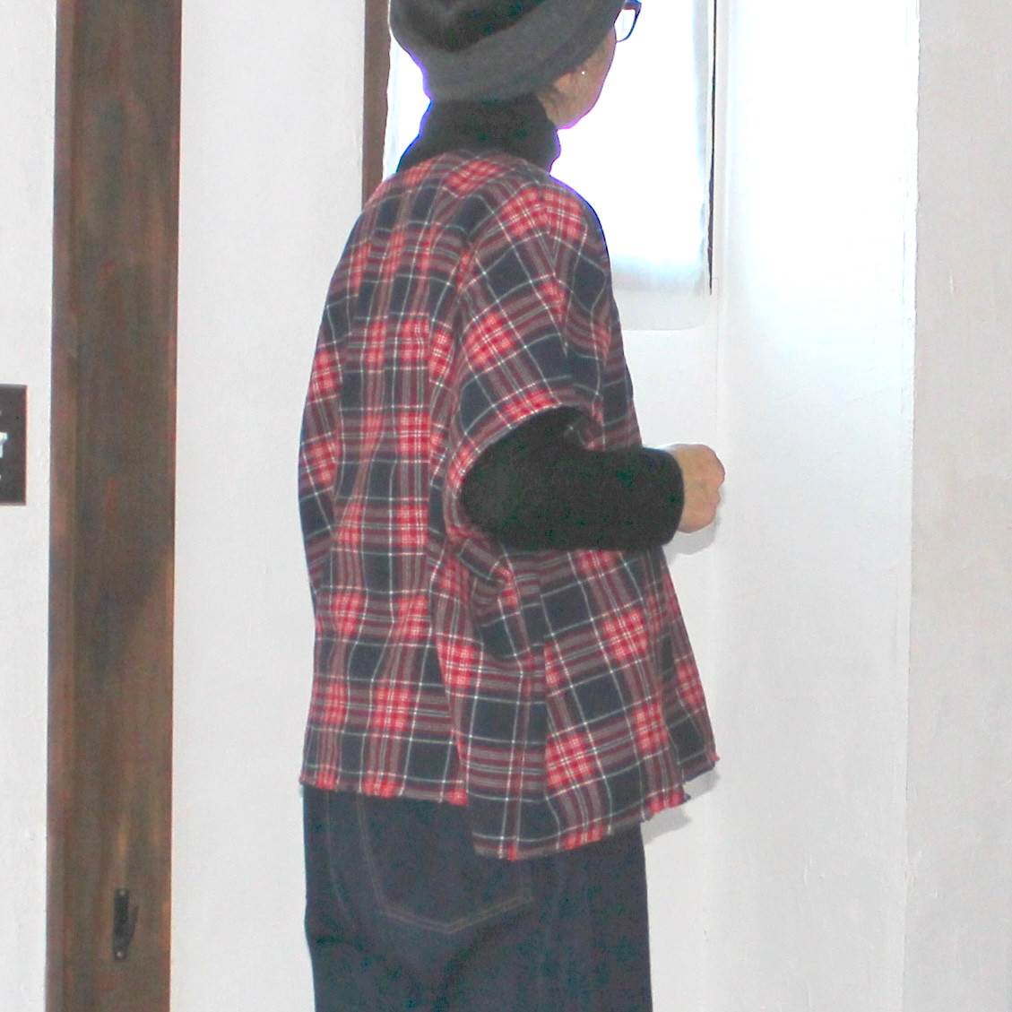 ウールコットン　シャルルー ワイドプルオーバー　ブルージュチェック