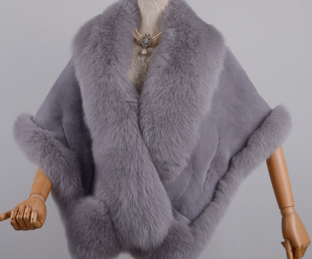 本物フォックスとレッキスファーストールショール灰毛皮ケープ和装洋装兼用毛皮ファー