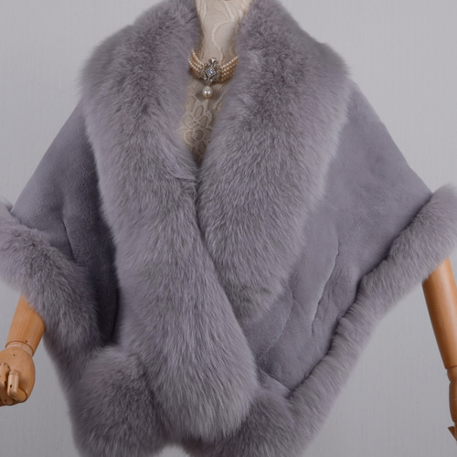 本物フォックスとレッキスファーストールショール灰毛皮ケープ和装洋装