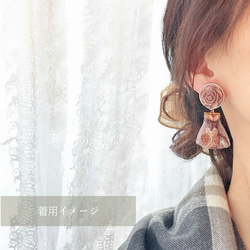 2way/くすみブラウンの薔薇×インド刺繍リボン×スワロのアンティークな薫り漂うニュアンスカラー薔薇ピアス・イヤリング 12枚目の画像