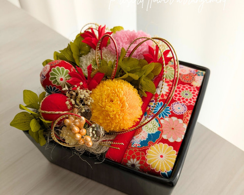 レッド プリザーブドフラワー アレンジメント 和風 お祝い 誕生日 記念