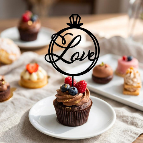 4色から選べる】 ケーキトッパー Love ハート型 リング型 記念日 誕生