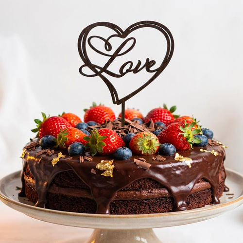 4色から選べる】 ケーキトッパー Love ハート型 リング型 記念日 誕生