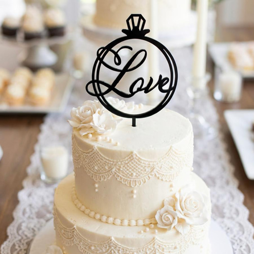 4色から選べる】 ケーキトッパー Love ハート型 リング型 記念日 誕生