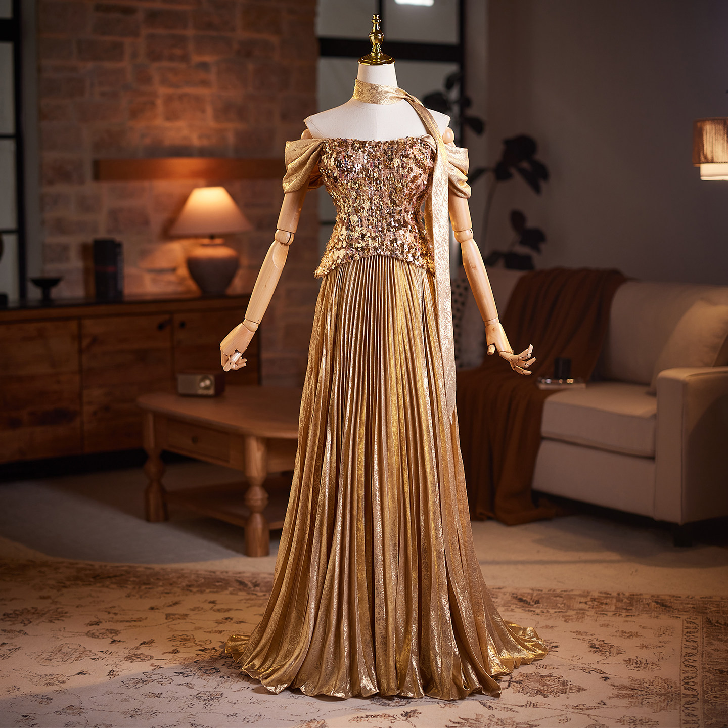 綺麗 ゴールド オフショルダー スパンコール きらきら パーティードレス 高級感 誕生日 二次会 前撮り 09145 27,294円