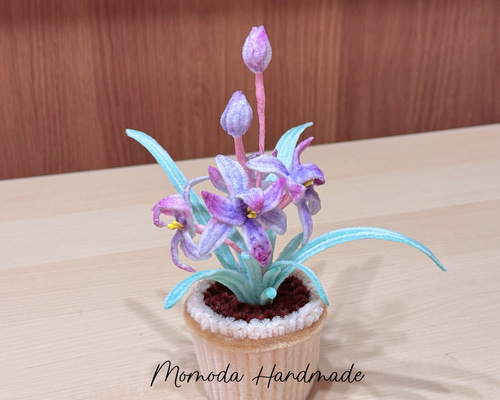 モールフラワー 蘭の鉢植え 紫 ハンドメイド 枯れない花 盆栽 Momoda