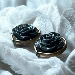 2way/くすみグレーブルーの薔薇×インド刺繍リボン×スワロのアンティークな薫り漂うニュアンス薔薇ピアス・イヤリング 8枚目の画像