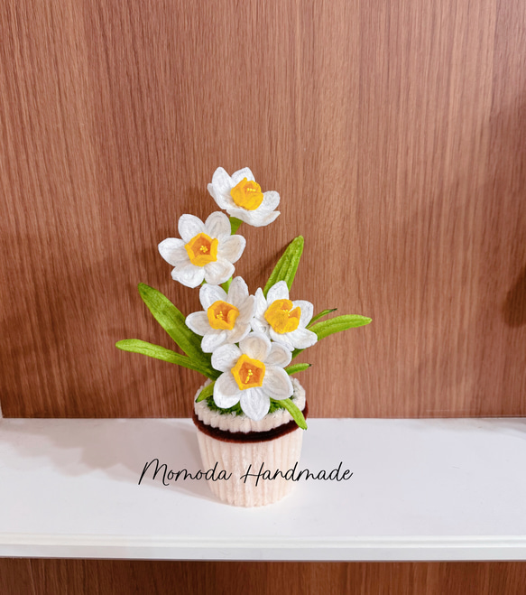 モールフラワー 水仙の鉢植え スイセン 枯れない花 ハンドメイド 盆栽