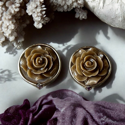 2way/くすみイエローブラウンの薔薇×インド刺繍リボン×スワロのアンティークな薫り漂うニュアンス薔薇ピアス・イヤリング 7枚目の画像