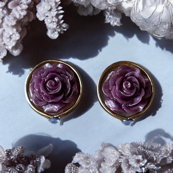 2way/くすみパープルの薔薇×インド刺繍リボン×スワロのアンティークな薫り漂うニュアンスカラー薔薇ピアス・イヤリング 6枚目の画像